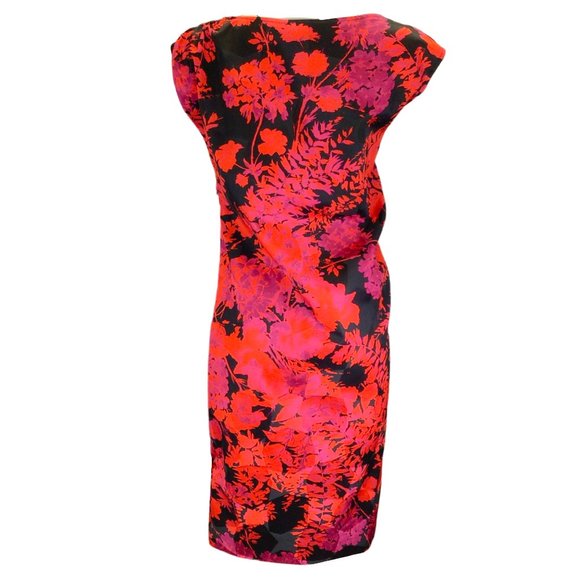 DRIES VAN NOTEN RED / BLACK MULTI FLORAL PRINTED COTTON MIDI DRESS - Picture 3 of 4